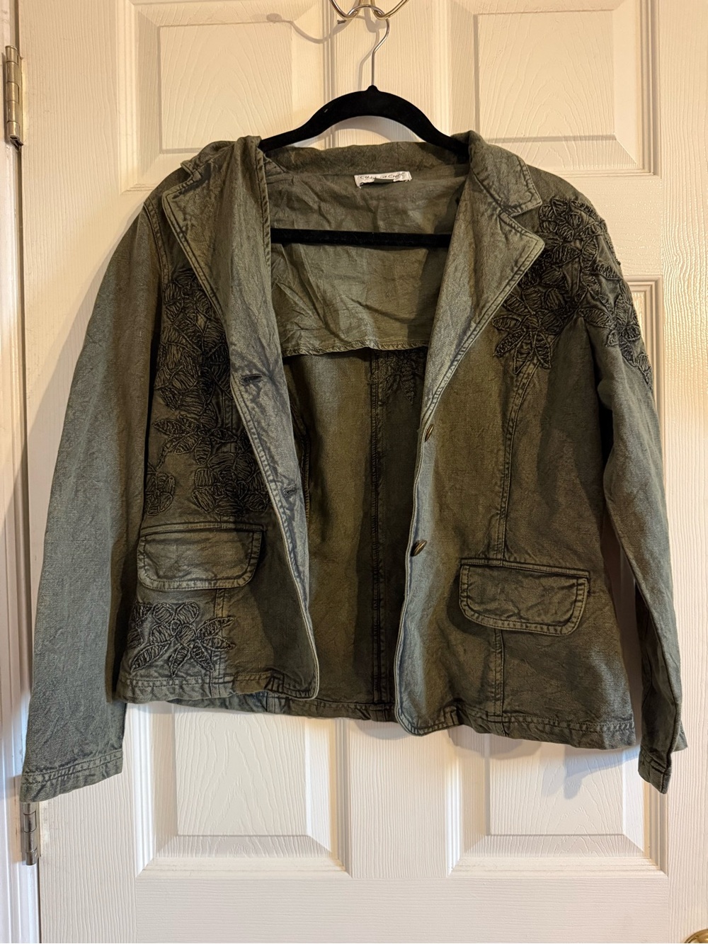 Coldwater Creek embroidered green denim jacket